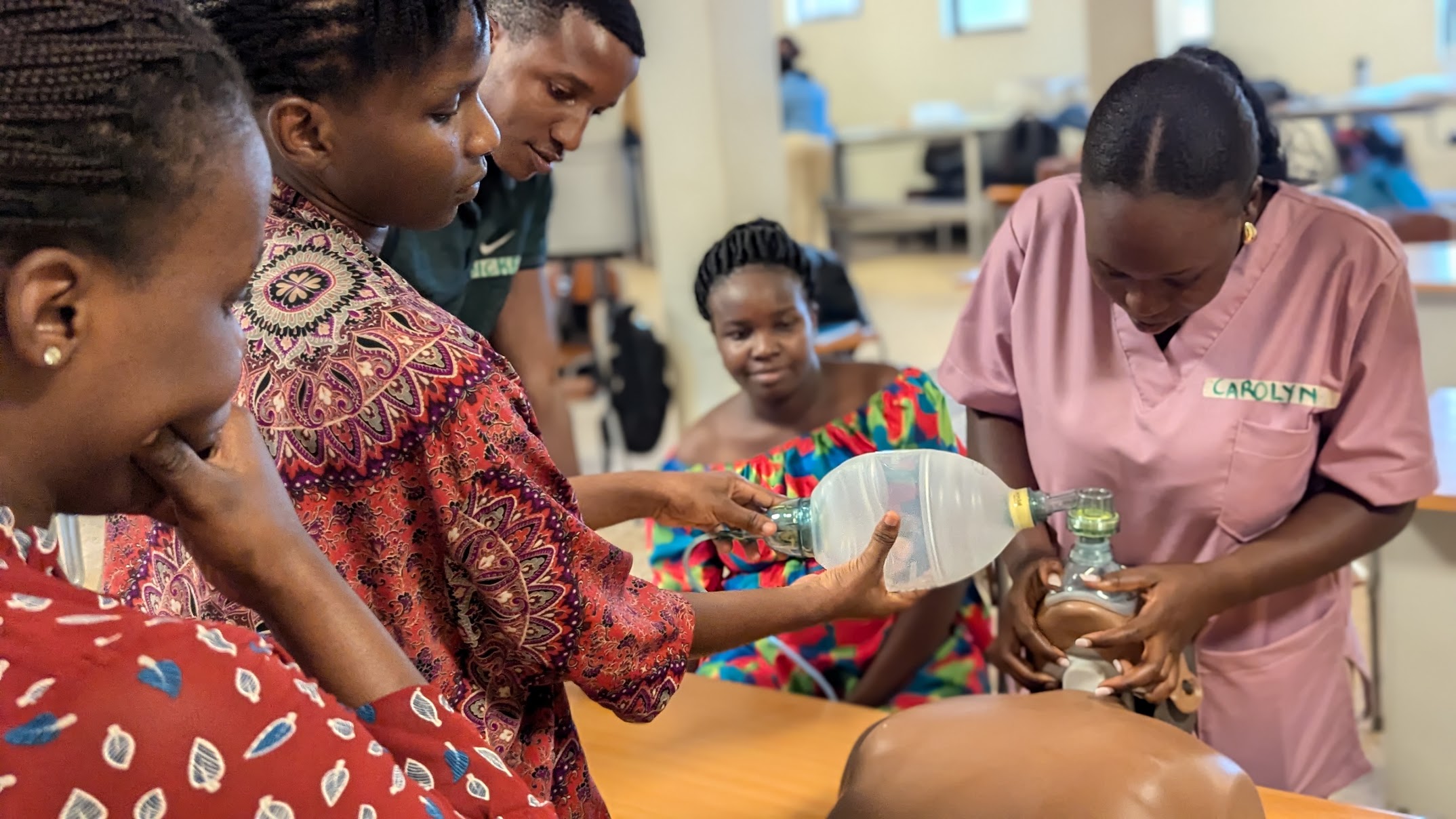 Midwives practice on a NeoNatalie Resuscitator